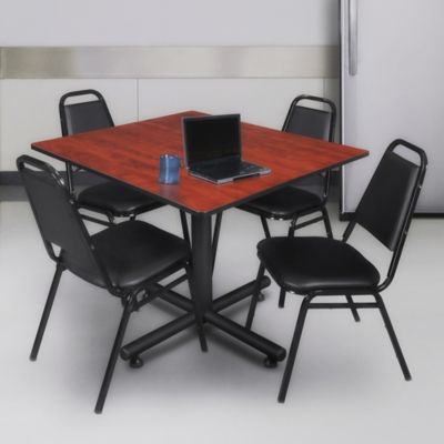 Image showing  Kobe 48 in. Square Breakroom Table, X-Base & 4 Restaurant Stack Chairs
