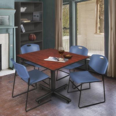 Image showing  Kobe 48 in. Square Breakroom Table, X-Base & 4 BL  Zeng Stack Chairs