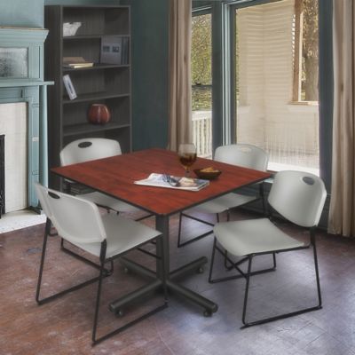 Image showing  Kobe 48 in. Square Breakroom Table, X-Base & 4 GY  Zeng Stack Chairs