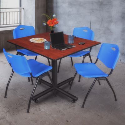 Image showing  Kobe 48 in. Square Breakroom Table, X-Base & 4 BL  M Stack Chairs