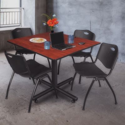 Image showing  Kobe 48 in. Square Breakroom Table, X-Base & 4 BK  M Stack Chairs