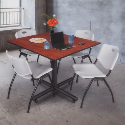 Image showing  Kobe 48 in. Square Breakroom Table, X-Base & 4 GY  M Stack Chairs