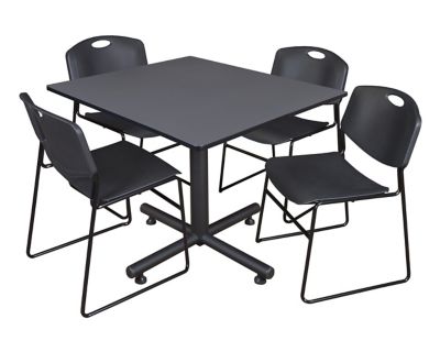 Regency Kobe 48 in. Square Breakroom Table, X-Base & 4 Black Zeng Stack Chairs