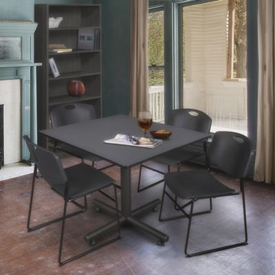Image showing  Kobe 48 in. Square Breakroom Table, X-Base & 4 Black Zeng Stack Chairs