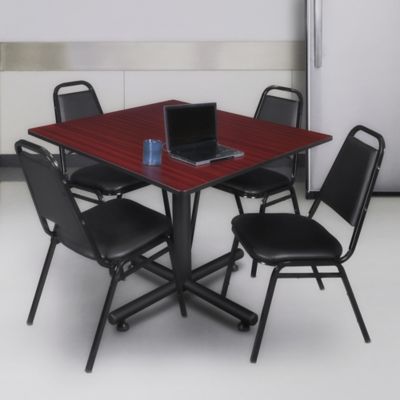 Image showing  Kobe 48 in. Square Breakroom Table, X-Base & 4  Restaurant Stack Chairs