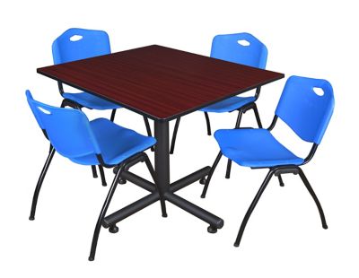 Regency Kobe 48 in. Square Breakroom Table, X-Base & 4 Blue M Stack Chairs