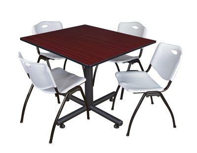 Regency Kobe 48 in. Square Breakroom Table, X-Base & 4 Grey M Stack Chairs