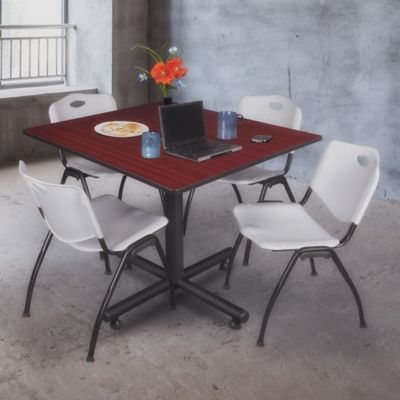 Image showing  Kobe 48 in. Square Breakroom Table, X-Base & 4 Grey M Stack Chairs