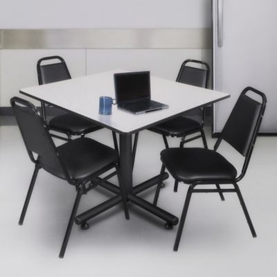 Image showing  Kobe 48 in. Square Breakroom Table, X-Base  & 4 Restaurant Stack Chairs