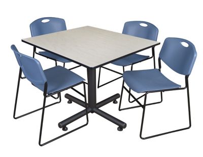 Regency Kobe 48 in. Square Breakroom Table, X-Base & 4 Blue Zeng Stack Chairs