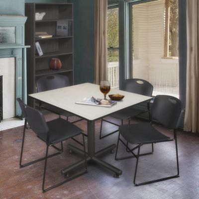 Image showing  Kobe 48 in. Square Breakroom Table, X-Base  & 4 Black Zeng Stack Chairs