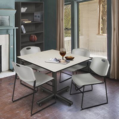 Image showing  Kobe 48 in. Square Breakroom Table, X-Base  & 4 Grey Zeng Stack Chairs