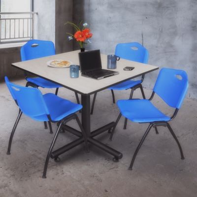 Image showing  Kobe 48 in. Square Breakroom Table, X-Base  & 4 Blue M Stack Chairs
