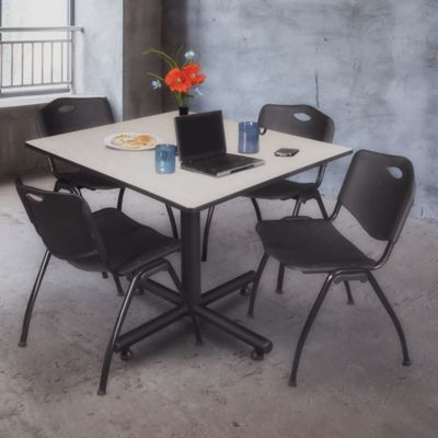 Image showing  Kobe 48 in. Square Breakroom Table,  X-Base & 4 Black M Stack Chairs