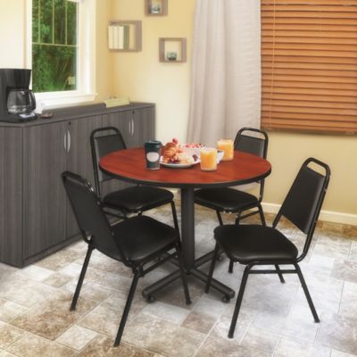 Image showing  Kobe 48 in. Round Breakroom Table, X-Base & 4 Restaurant Stack Chairs