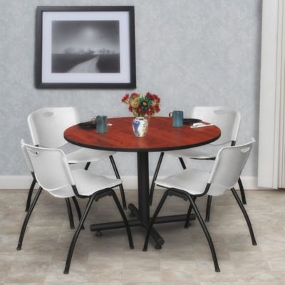 Image showing  48 in. Round Breakroom Table, X-Base & 4 Grey M Stack Chairs