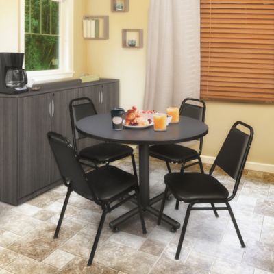 Image showing  Kobe 48 in. Round Breakroom Table, X-Base & 4 Restaurant Stack Chairs