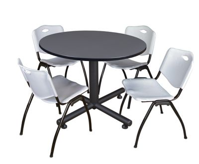 Regency Kobe 48 in. Round Breakroom Table, X-Base & 4 Grey M Stack Chairs