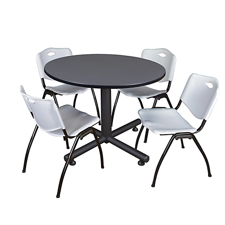 Regency Kobe 48 in. Round Breakroom Table, X-Base & 4 Grey M Stack Chairs