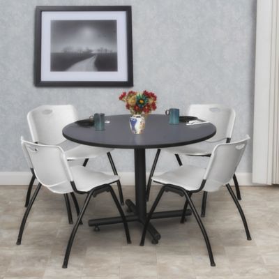 Image showing  Kobe 48 in. Round Breakroom Table, X-Base & 4 Grey M Stack Chairs