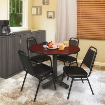 Image showing  Kobe 48 in. Round Breakroom Table, X-Base & 4 Restaurant Stack Chairs
