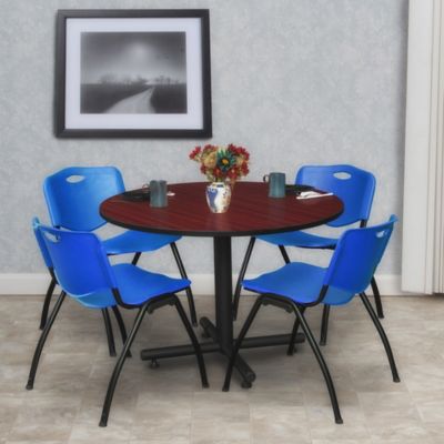 Image showing  Kobe 48 in.  Round Breakroom Table, X-Base & 4 Blue M Stack Chairs