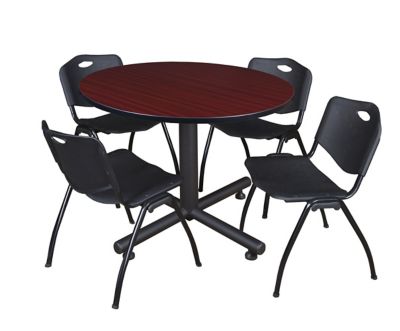 Regency Kobe 48 in. Round Breakroom Table, X-Base & 4 Black M Stack Chairs