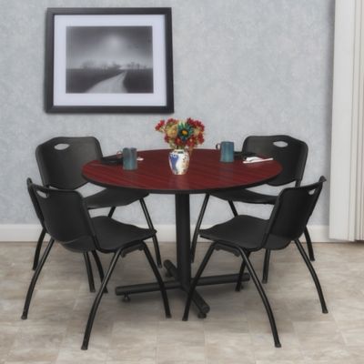 Image showing  Kobe 48 in. Round Breakroom Table, X-Base & 4 Black M Stack Chairs