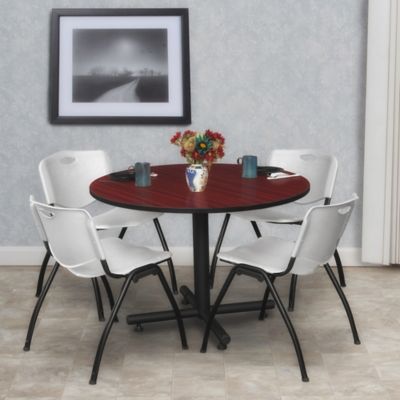 Image showing  Kobe 48 in.  Round Breakroom Table, X-Base & 4 Grey M Stack Chairs