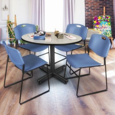 Image showing  Kobe 48 in. Round  Breakroom Table, X-Base & 4 Blue Zeng Stack Chairs