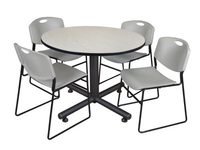 Regency Kobe 48 in. Round Breakroom Table, X-Base & 4 Grey Zeng Stack Chairs