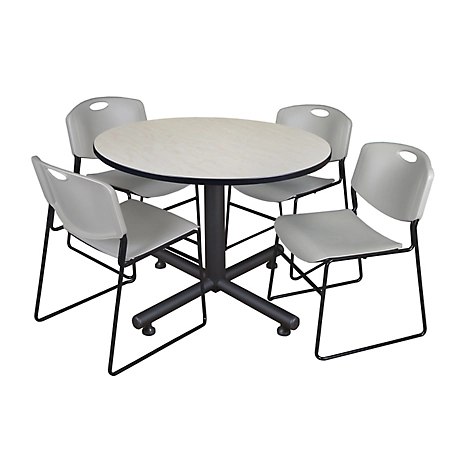 Regency Kobe 48 in. Round Breakroom Table, X-Base & 4 Grey Zeng Stack Chairs