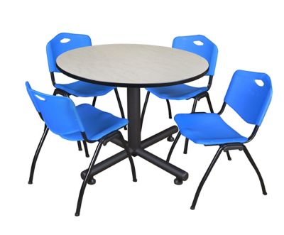 Regency Kobe 48 in. Round Breakroom Table, X-Base & 4 Blue M Stack Chairs