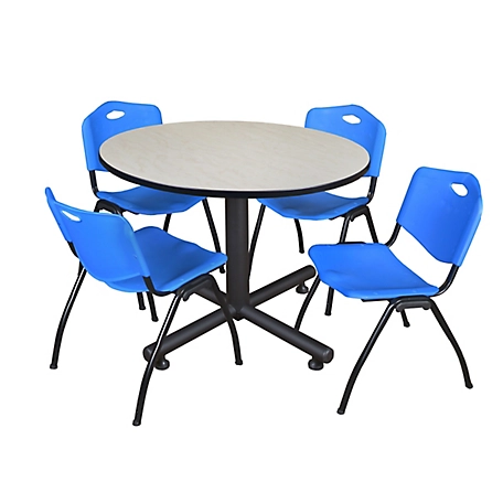 Regency Kobe 48 in. Round Breakroom Table, X-Base & 4 Blue M Stack Chairs