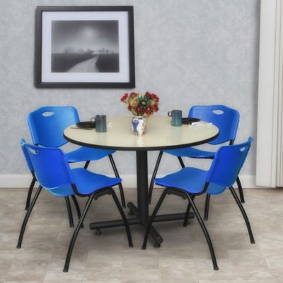 Image showing  Kobe 48 in. Round Breakroom Table, X-Base & 4 Blue M Stack Chairs