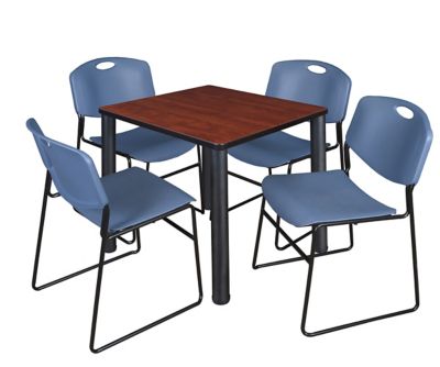 Image showing  Kee Square Breakroom Table with 4 Zeng Stack Chairs, 30 in., Blue