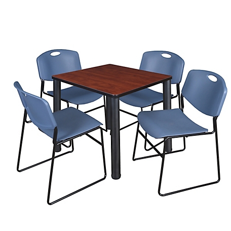Regency Kee 30 in. Square Breakroom Table & 4 Blue Zeng Stack Chairs