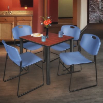 Image showing  Kee Square Breakroom Table with 4 Zeng Stack Chairs, 30 in., Blue