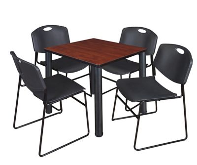 Regency Kee Square Breakroom Table with 4 Zeng Stack Chairs, 30 in., Black