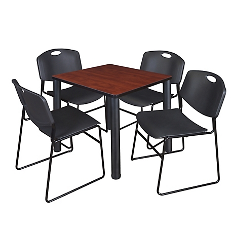 Regency Kee 30 in. Square Breakroom Table & 4 Black Zeng Stack Chairs