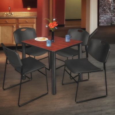 Image showing  Kee Square Breakroom Table with 4 Zeng Stack Chairs, 30 in., Black