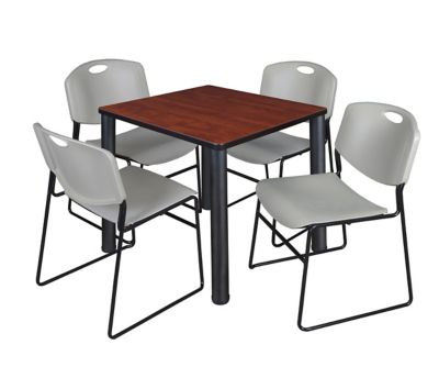 Regency Kee Square Breakroom Table with 4 Zeng Stack Chairs, 30 in., Gray