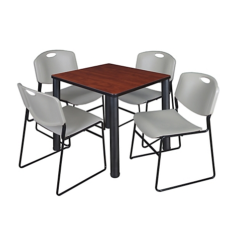 Regency Kee 30 in. Square Breakroom Table & 4 Grey Zeng Stack Chairs