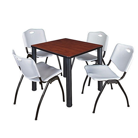 Regency Kee 30 in. Square Breakroom Table & 4 Grey M Stack Chairs
