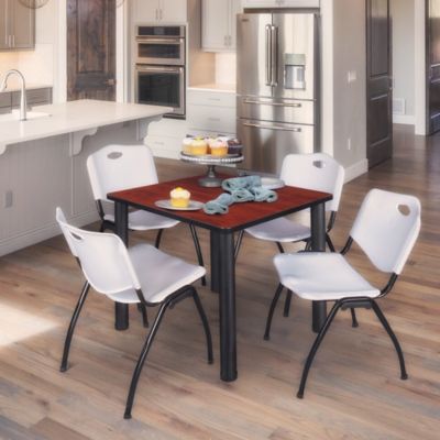 Image showing  Kee Square Breakroom Table with 4 M Stack Chairs, 30 in., Gray