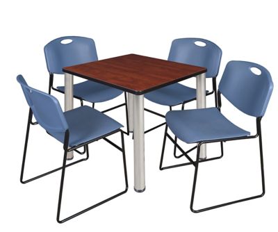 Regency Kee 30 in. Square Breakroom Table & 4 Blue Zeng Stack Chairs