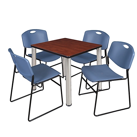 Regency Kee 30 in. Square Breakroom Table & 4 Blue Zeng Stack Chairs