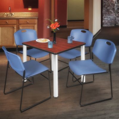 Image showing  Kee Square Breakroom Table with 4 Zeng Stack Chairs, 30 in., Blue