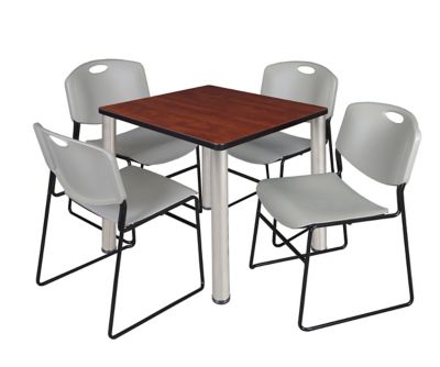 Regency Kee 30 in. Square Breakroom Table & 4 Grey Zeng Stack Chairs