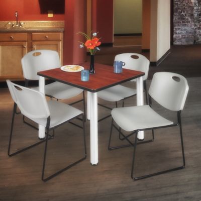 Image showing  Kee Square Breakroom Table with 4 Zeng Stack Chairs, 30 in., Gray